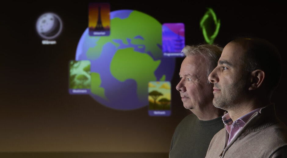 – Vi er ikke spillere selv, men vi underviser førstesemesterstudenter, og veldig mange av dem har spilt mye dataspill, sier Omid Mirmotahari og Yngvar Berg. Foto: Erik Norrud