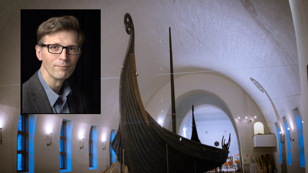 vikingskip og Håkon Glørstad Foto: Aksel Kjær Vidnes og UiO