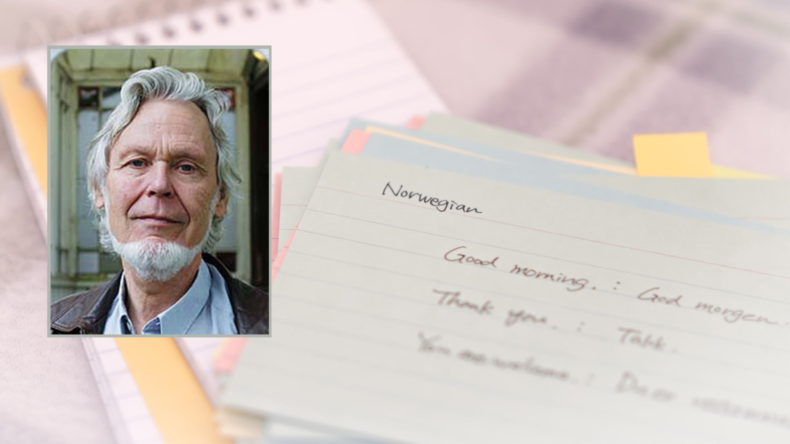 Filosof Gunnar Skirbekk og huskelapper fra norskkurs